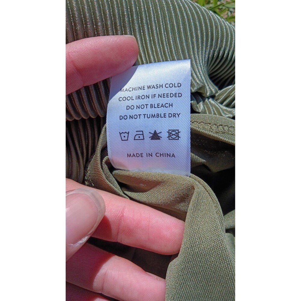 Baltic Born S Olive Green Metallic Pleated Maxi Dress NWOT Flutter Sleeve Empire - Picture 6 of 10